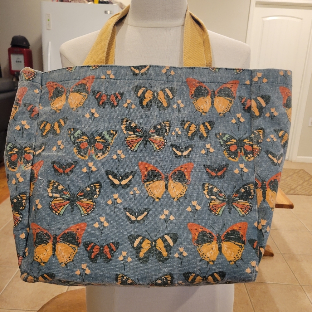 🦋EUC~BUTTERFLY PRINT CANVAS TOTE BAG - Picture 5 of 7